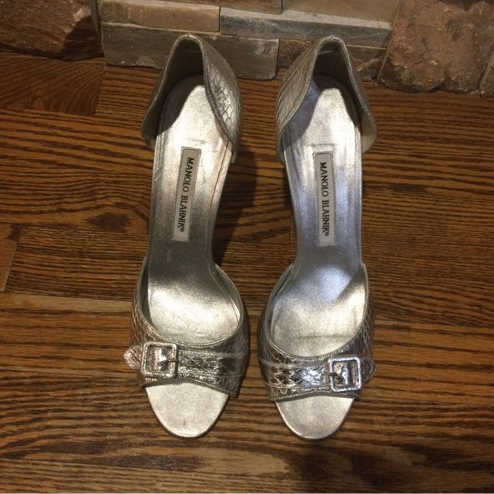 Monolo Blahnik Silver Python Embossed Leather D’o… - image 3